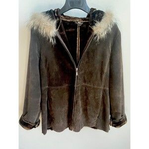 EMC Leather Suede, Fur Lined Hood, Winter Coat Women’s. LRG